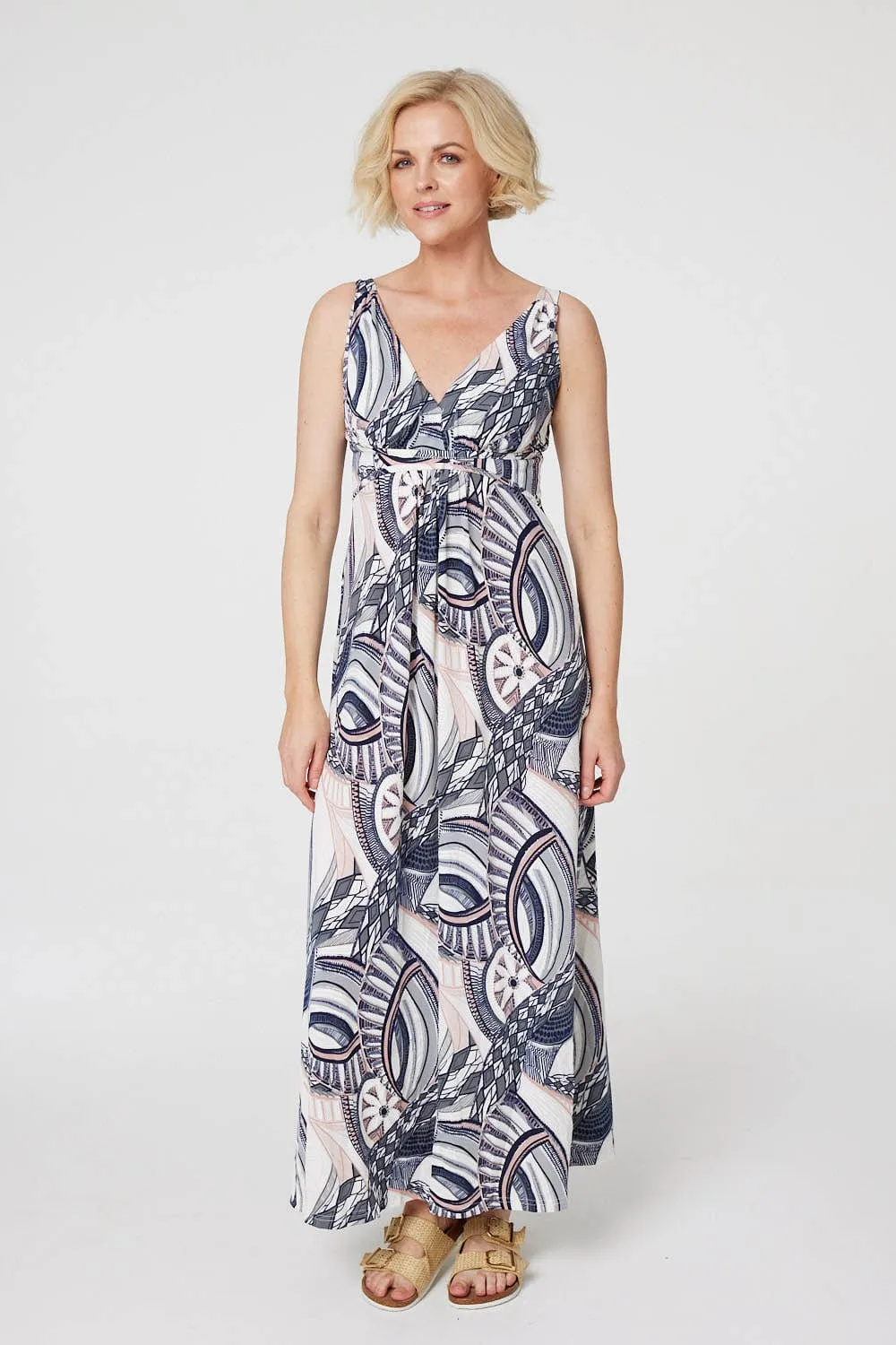 Abstract Print A-Line Maxi Dress