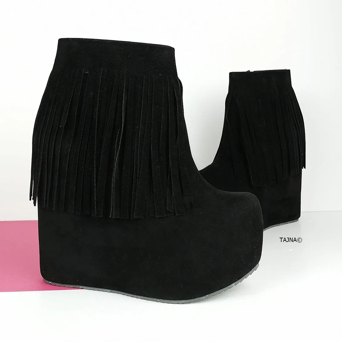 Black Hidden Platform Frinde Wedge Boots