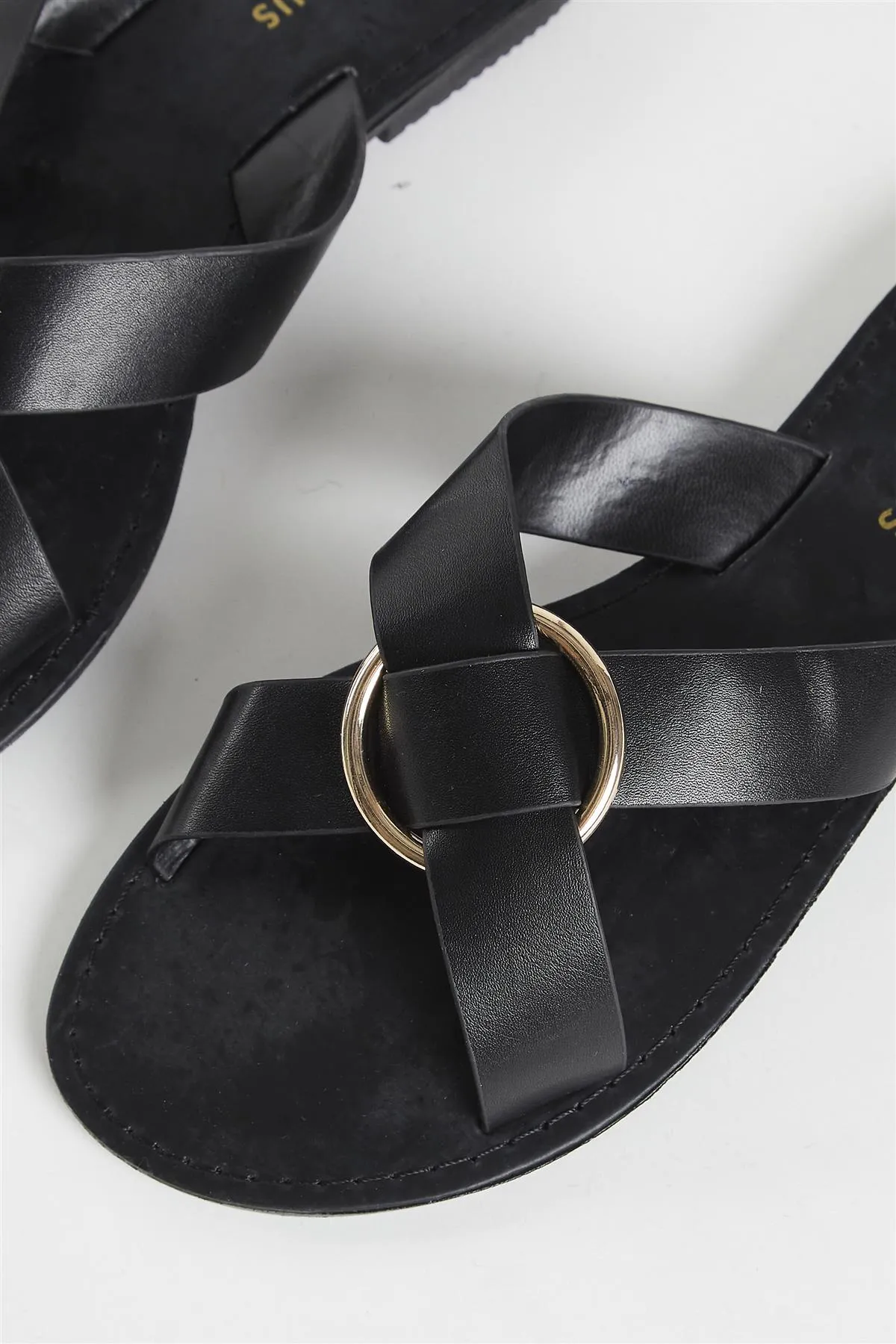 Black PU Flat Sandals