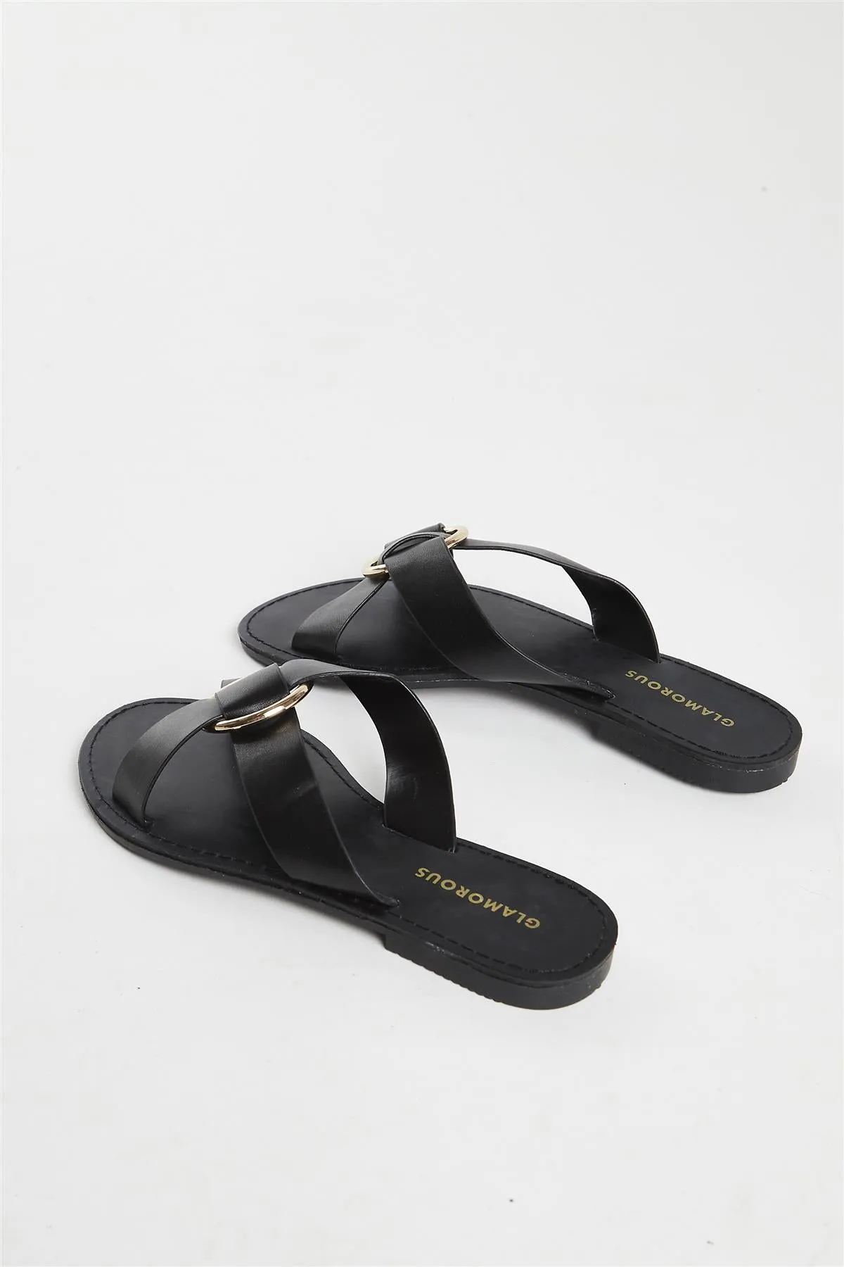 Black PU Flat Sandals