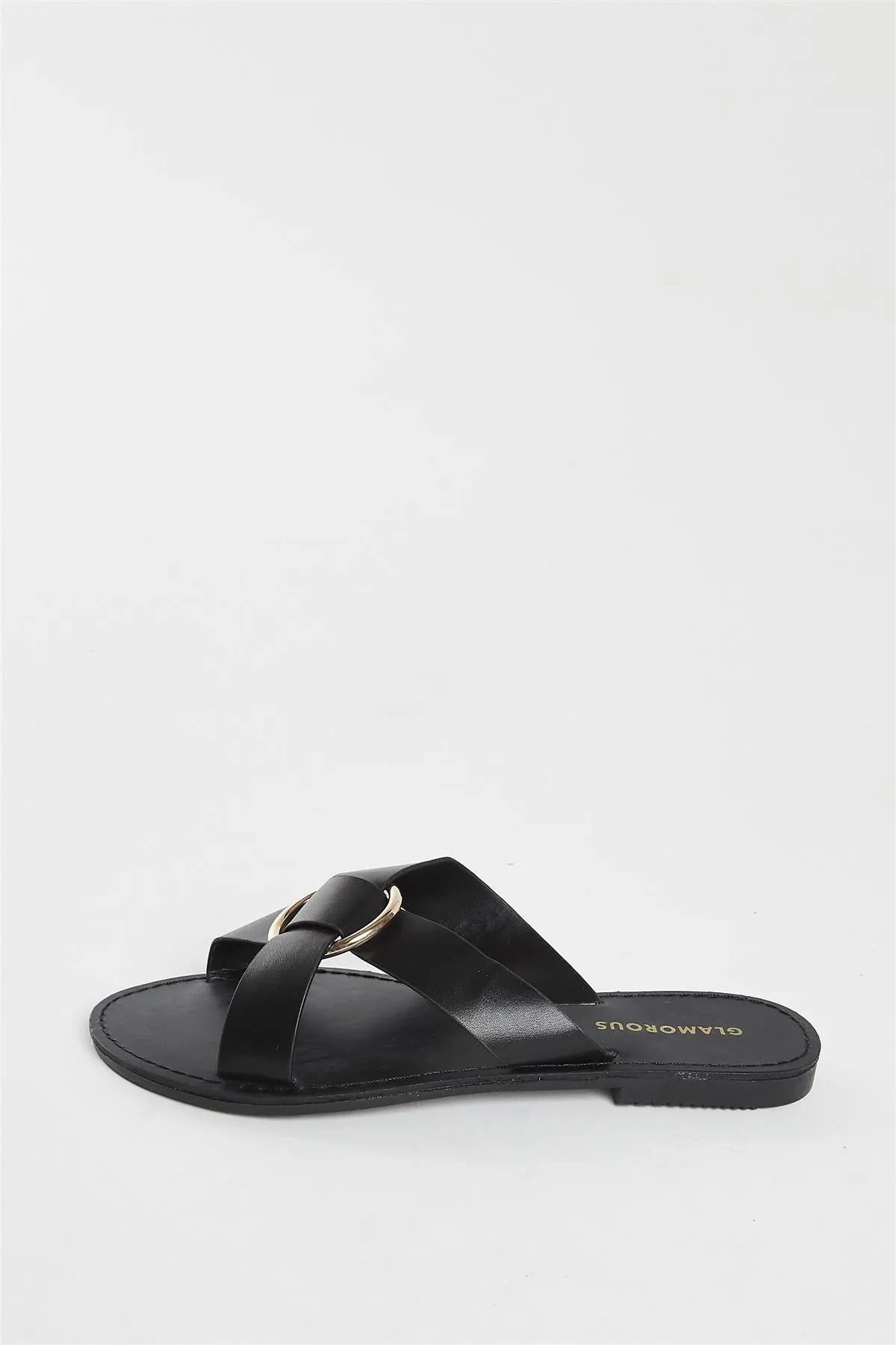 Black PU Flat Sandals