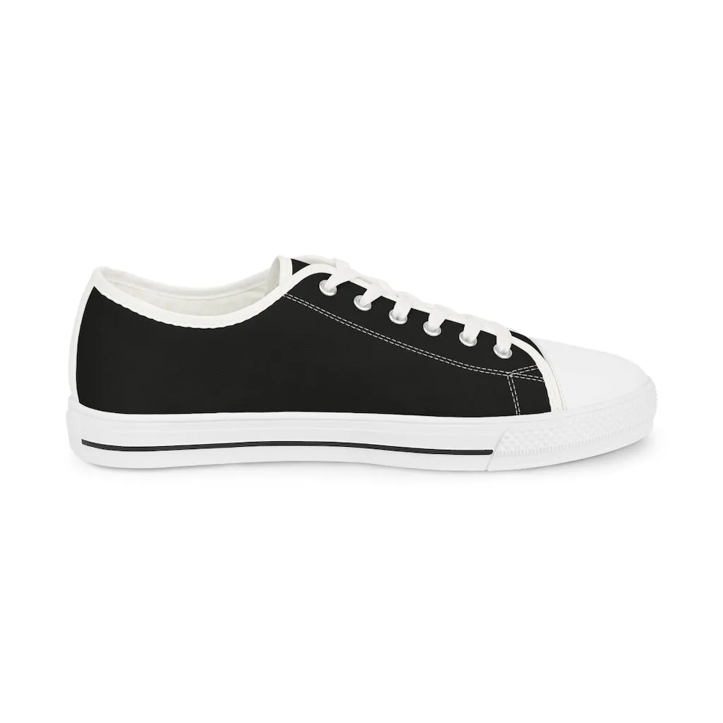 Black Solid Color Men's Sneakers, Best Solid Black Color Men's Low Top Sneakers Tennis Canvas Shoes (US Size: 5-14)