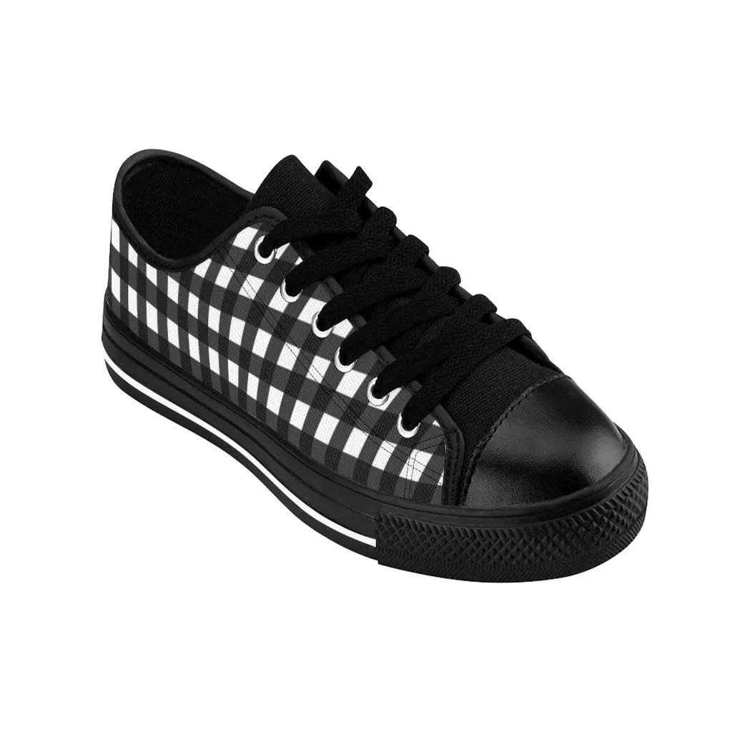 Black White Plaid Men's Sneakers, Buffalo Plaid Preppy Low Top Shoes For Men (US Size: 7-14)