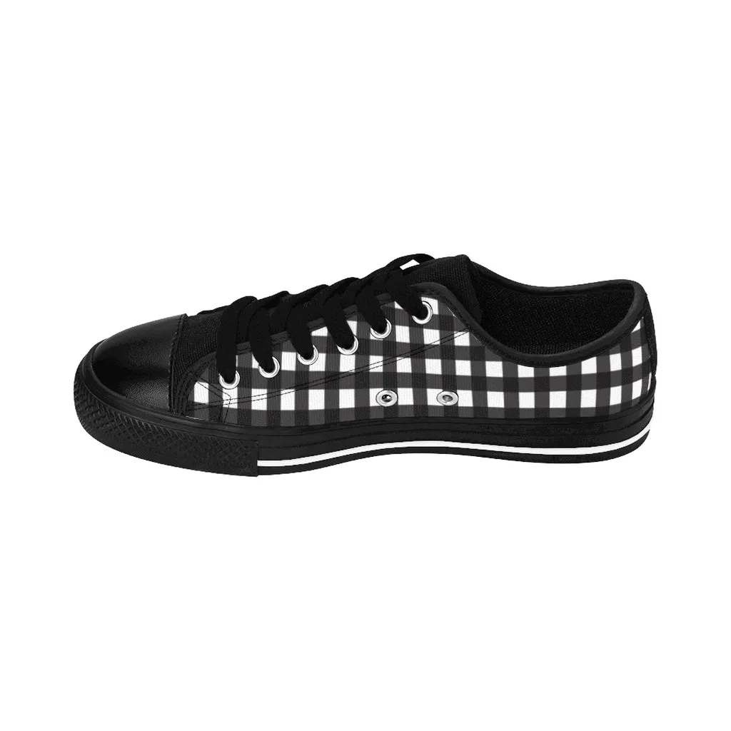 Black White Plaid Men's Sneakers, Buffalo Plaid Preppy Low Top Shoes For Men (US Size: 7-14)