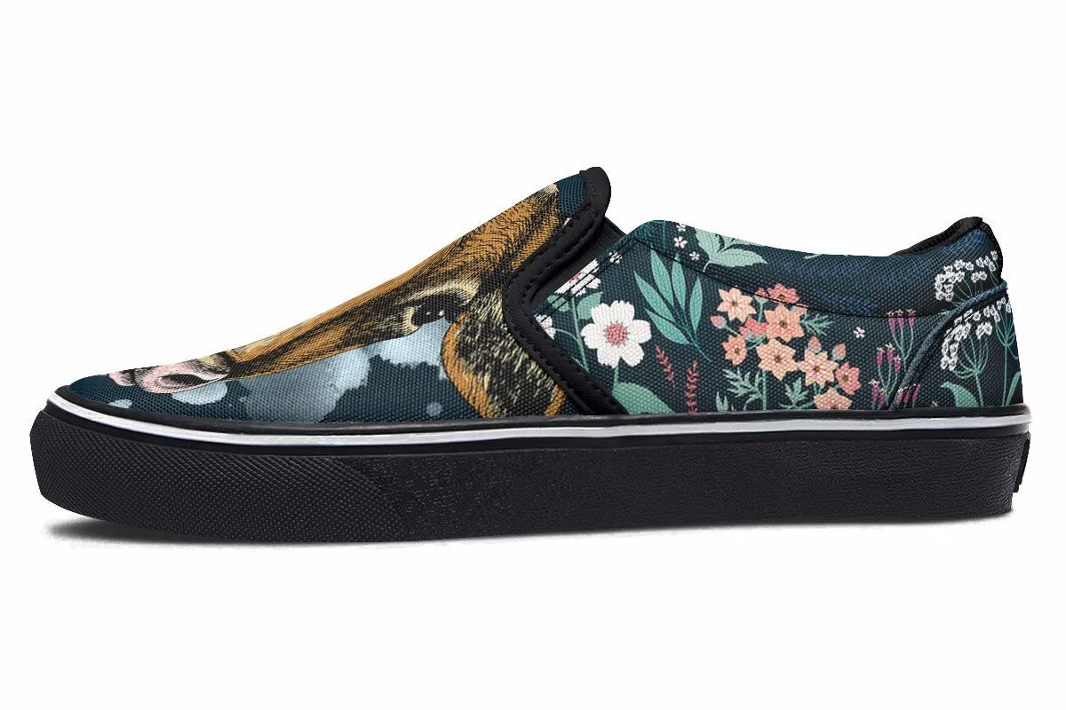 Blue Floral Cow Slip-On Shoes