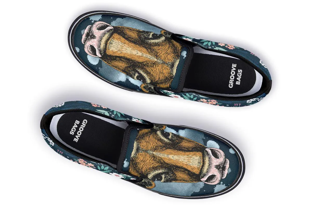 Blue Floral Cow Slip-On Shoes