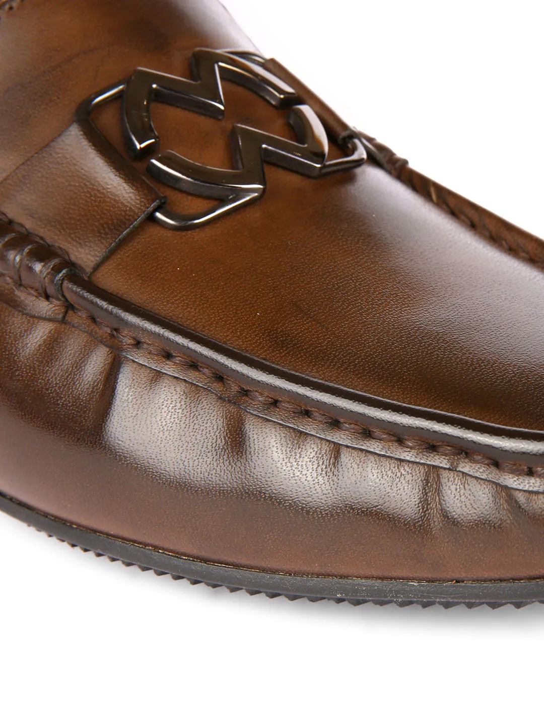 Bracket Buckled Brown Loafers