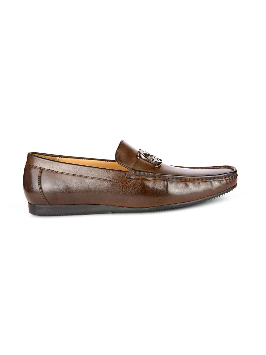 Bracket Buckled Brown Loafers