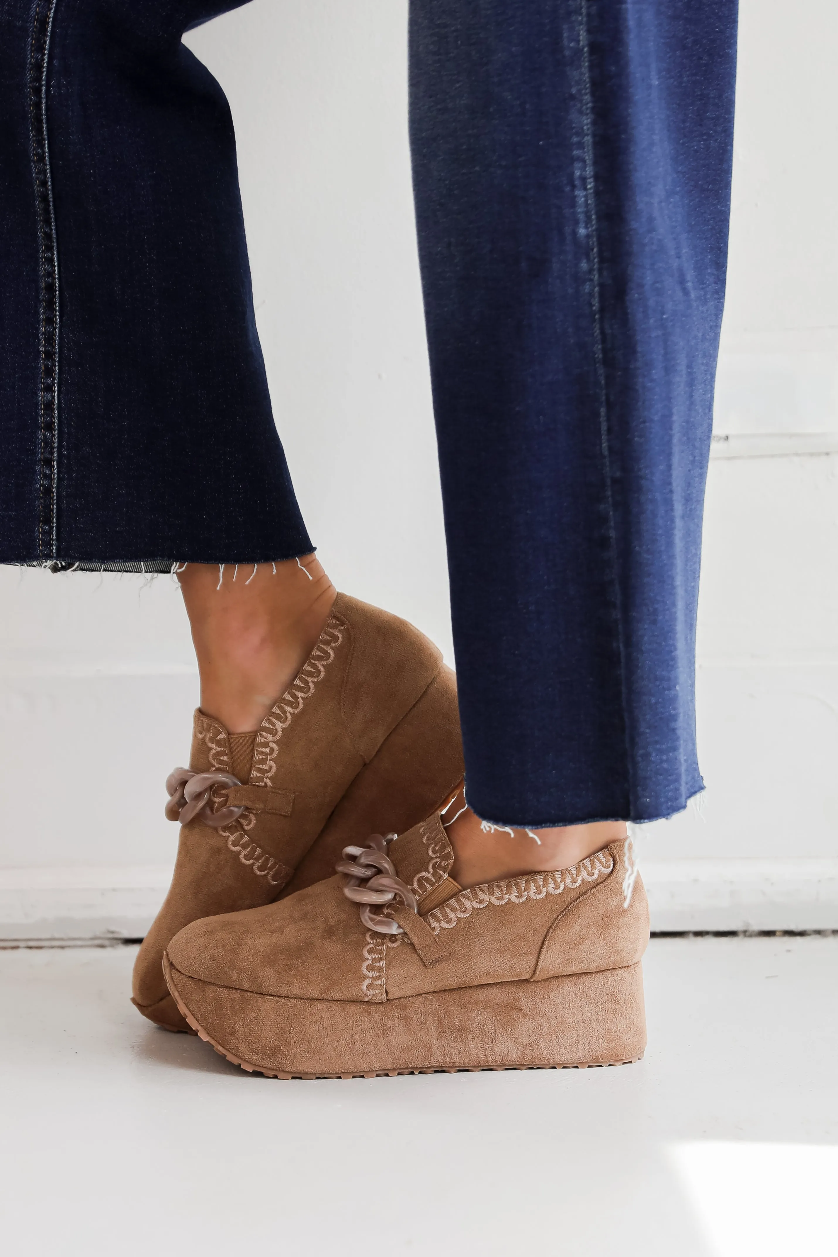 Bring It Back Taupe Suede Platform Loafers