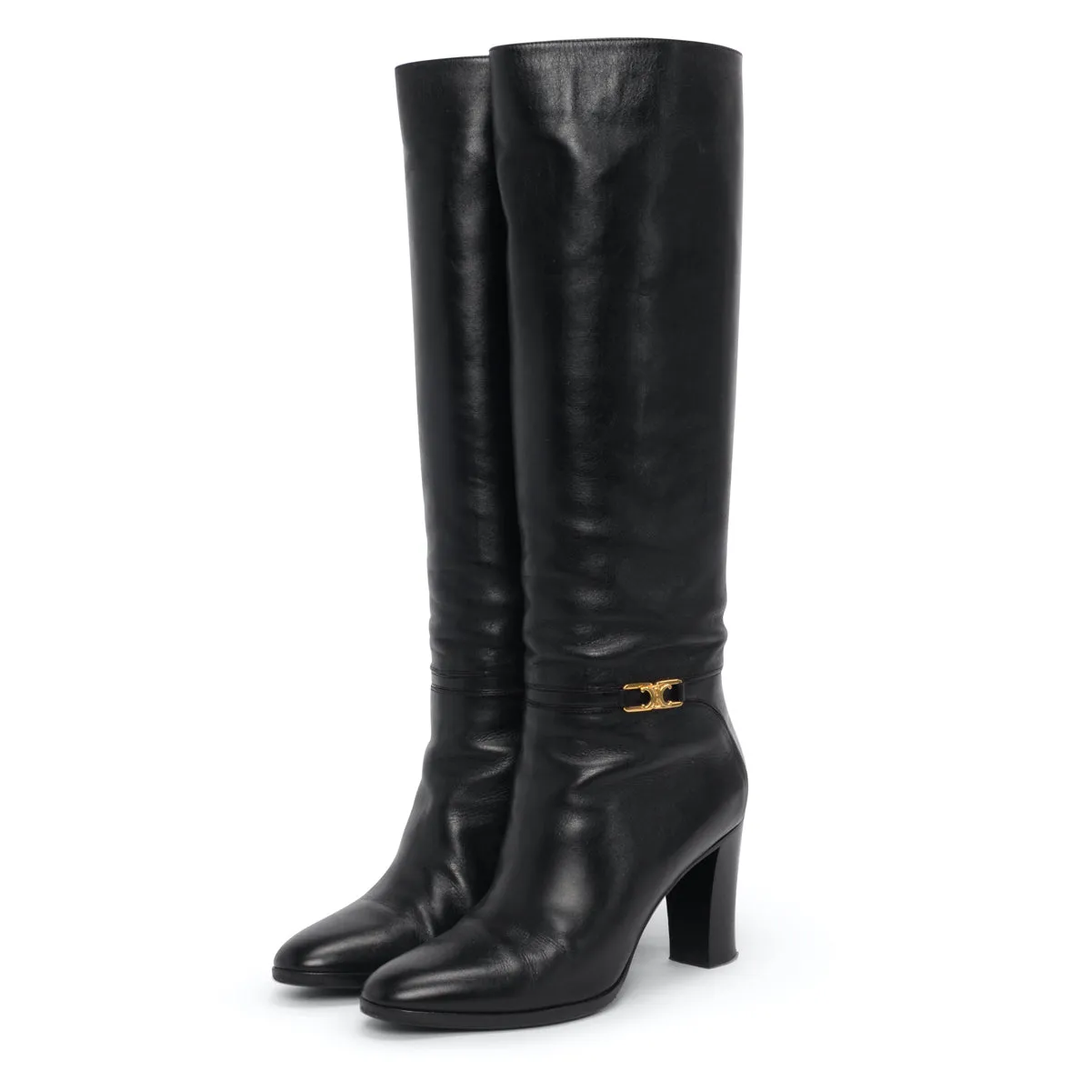 Celine Black Calfskin Claude Knee High Boots 39