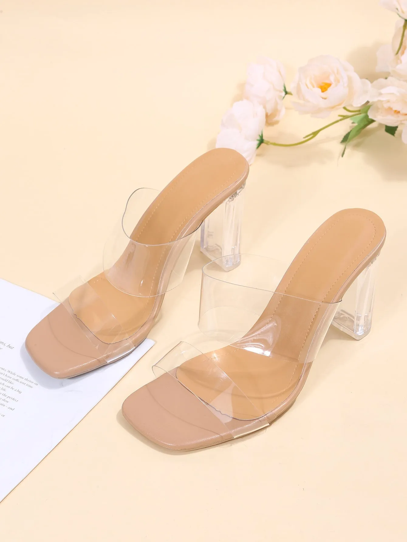 Clear Strap Chunky Heeled Mule Sandals