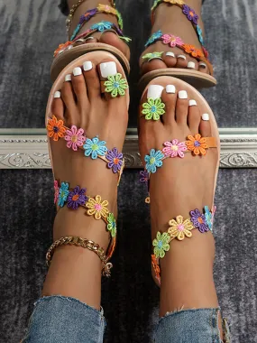 Colorful Flower Flat Sandals