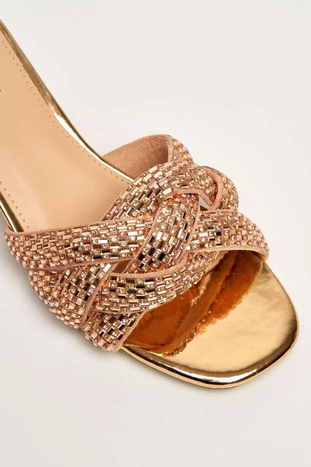 Dana Plaited Gemstone Band Block Heel Mule in Champagne