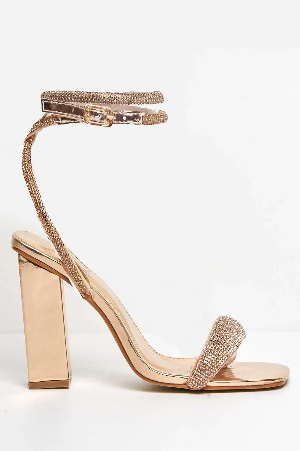 Donya Diamante Embellished Block Heel Sandals in Champagne