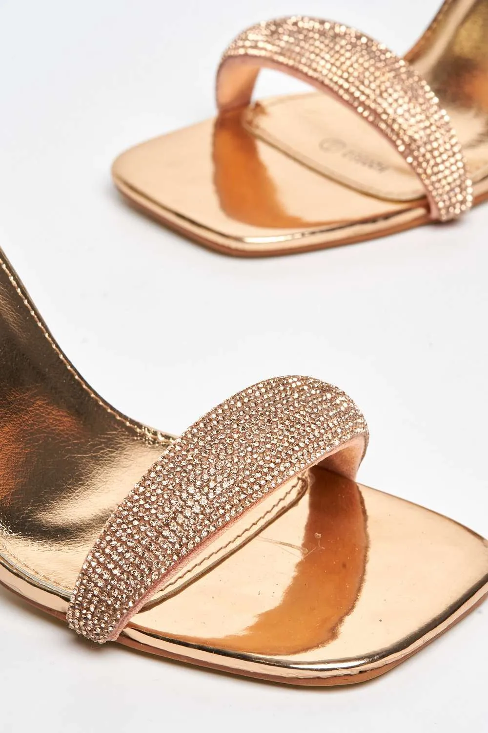 Donya Diamante Embellished Block Heel Sandals in Champagne