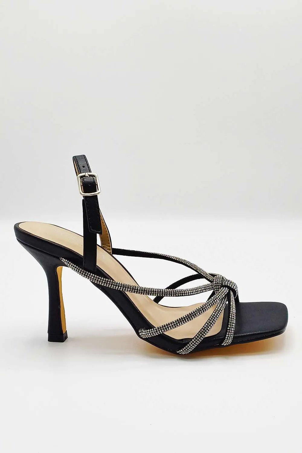 Elliana Diamante Embellished Heeled Sandals in Black