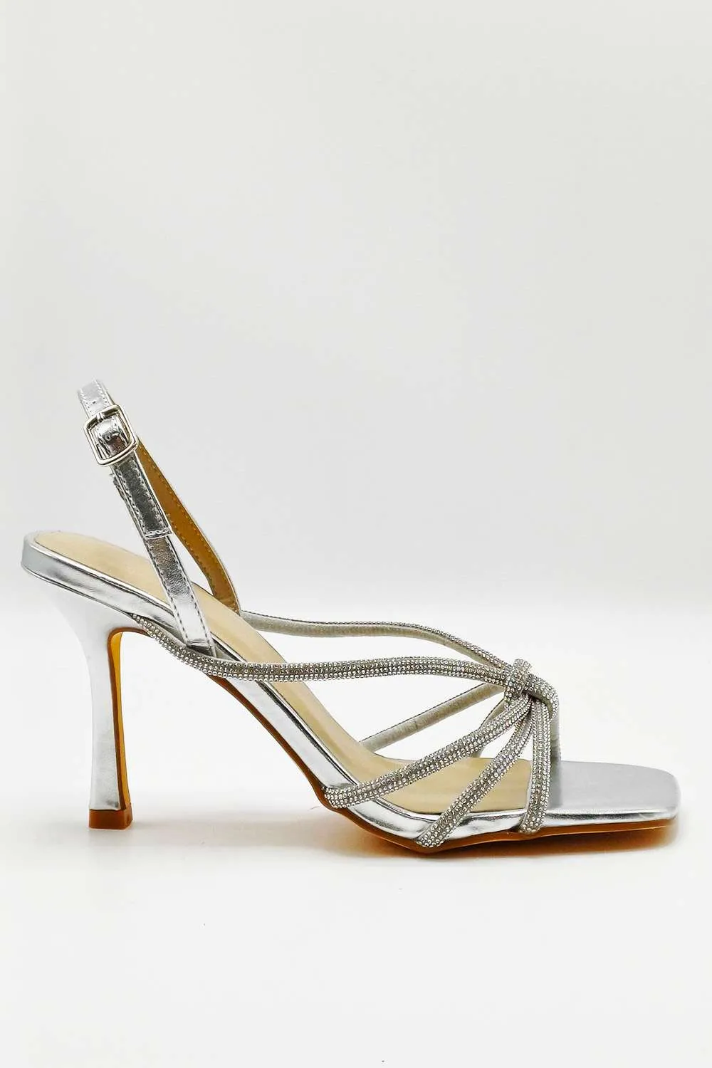 Elliana Diamante Embellished Heeled Sandals in Silver