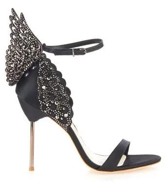 'Evangeline' Angel Wing Sandals-Black