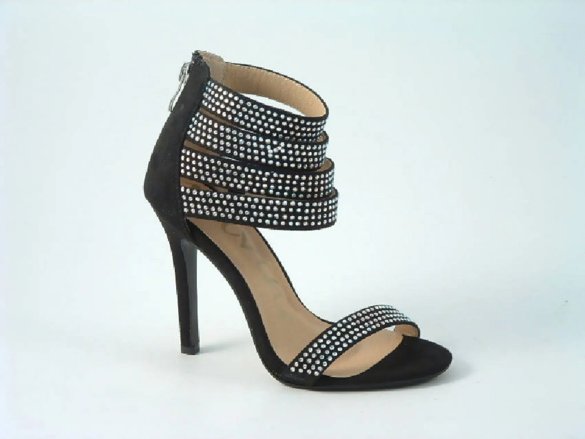 Glitz Shoes Diamante Faux Suede Strap Heeled Sandals