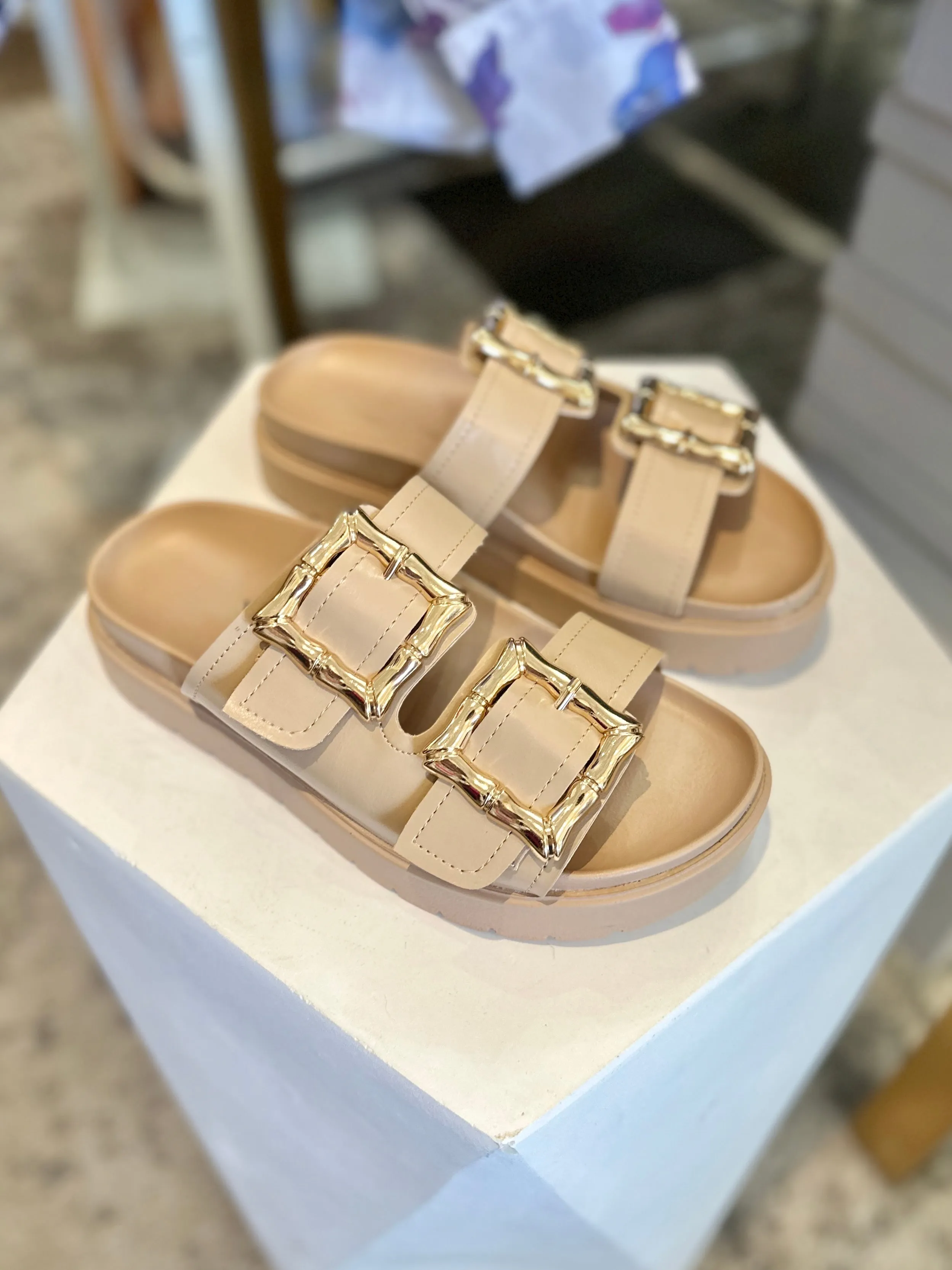 Gold Buckle Slide Sandals