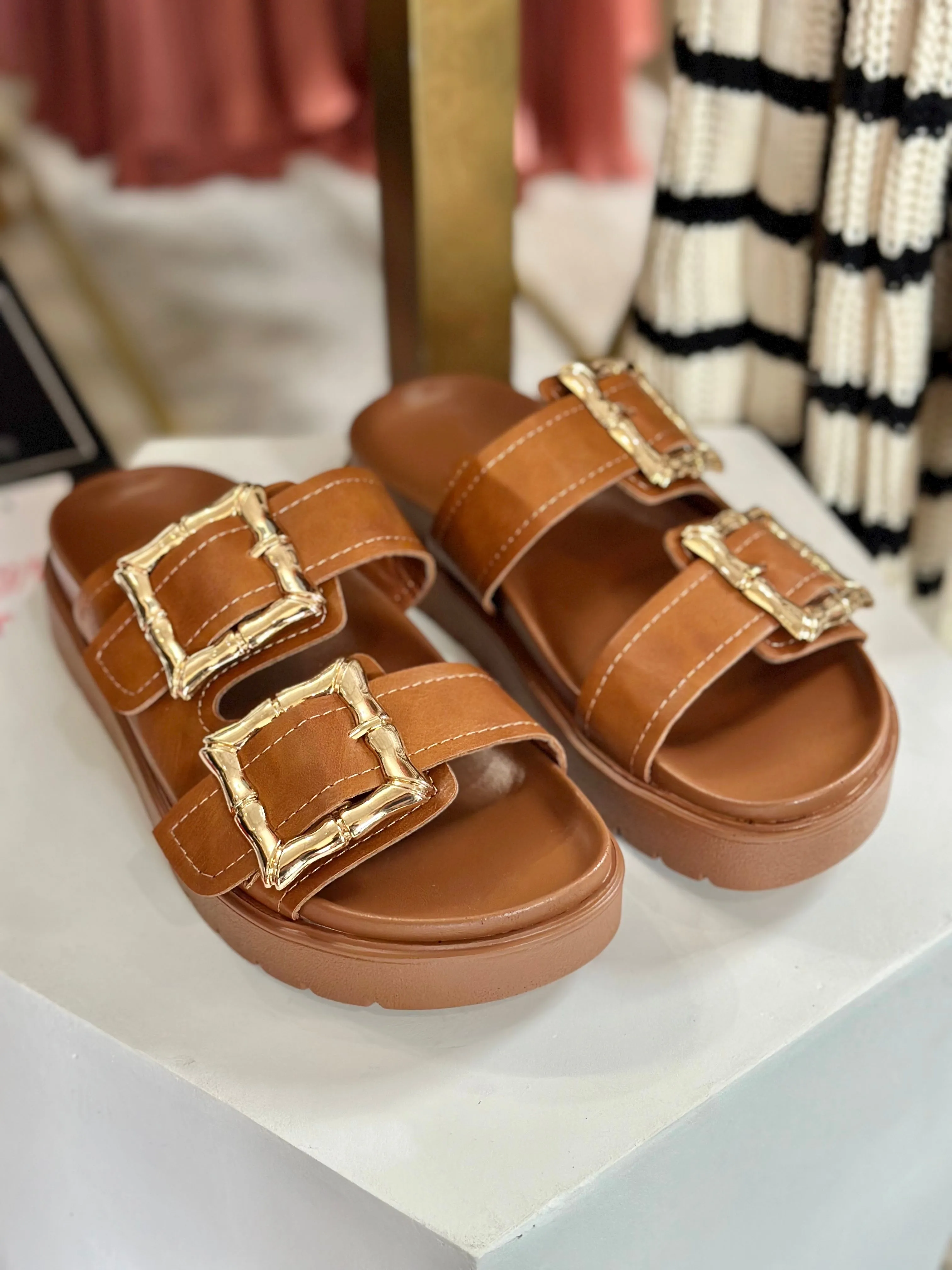 Gold Buckle Slide Sandals