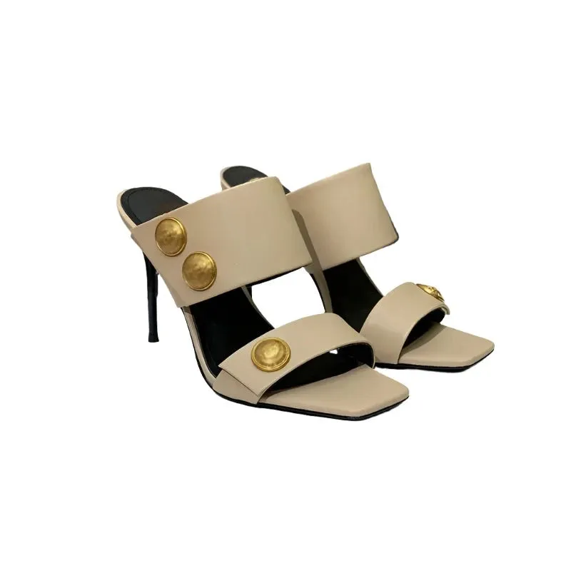 Gold Button Double Strap Shoes