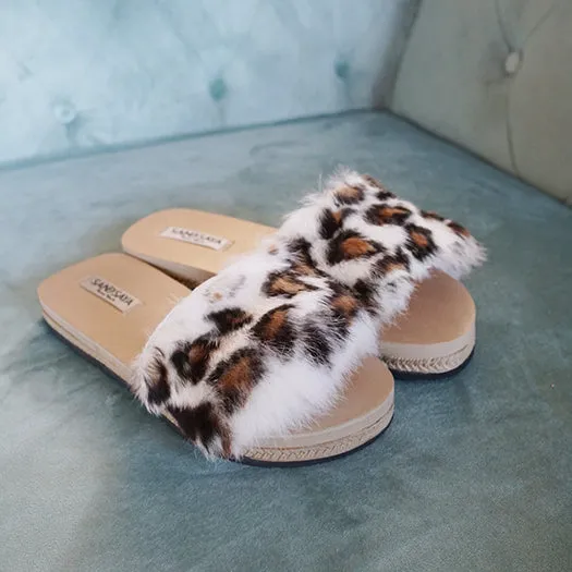 Leopard Rabbit Fur - Espadrille Flat-Genuine Fur