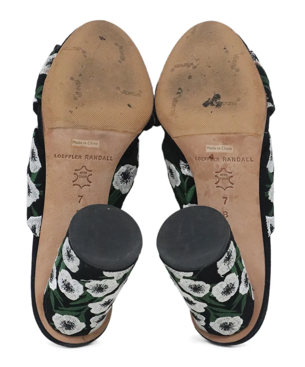 Loeffler Randall Black Heels w/ Green & White Floral Embroidery sz 7