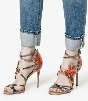 'Lolita' Floral Sandals, Brown and Orange