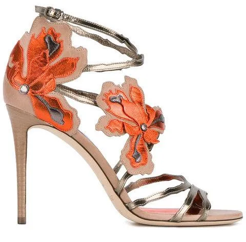 'Lolita' Floral Sandals, Brown and Orange