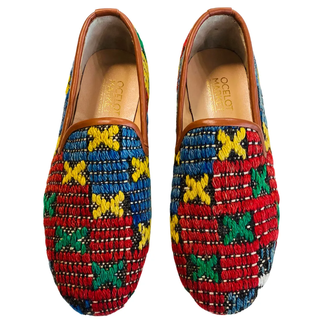 Men's Turkish Kilim Loafers | Red with Yellow, Green & Blue