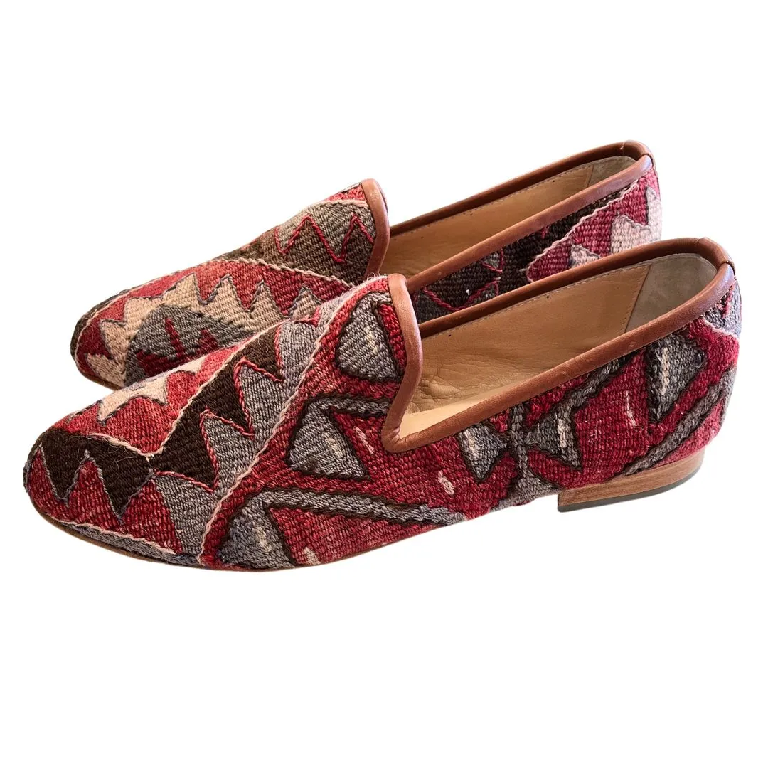 Men's Turkish Kilim Loafers | Reds & Lavender Pattern