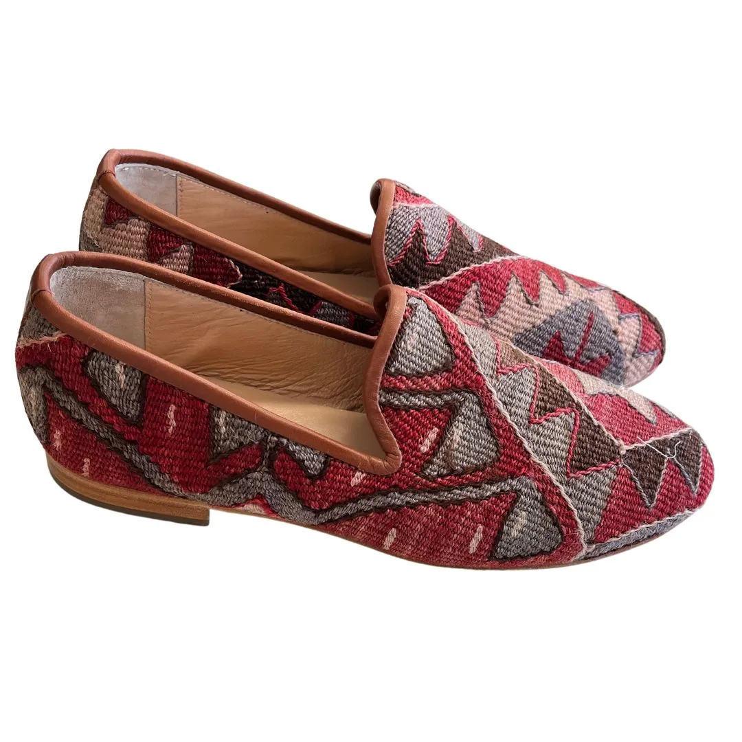 Men's Turkish Kilim Loafers | Reds & Lavender Pattern