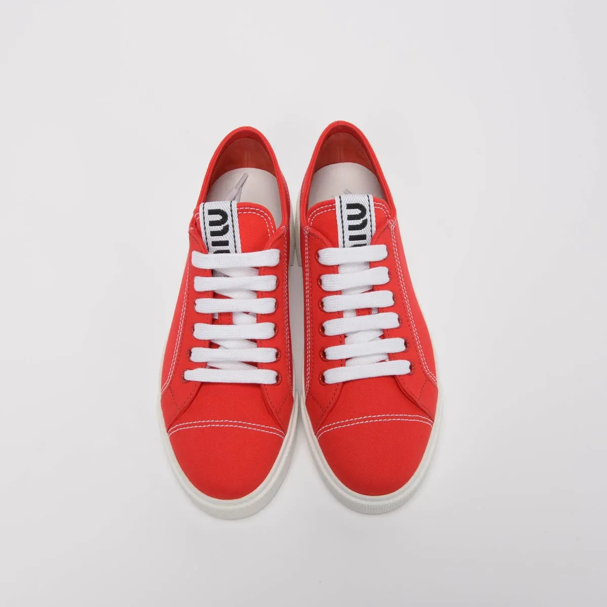 Miu Miu Red & White Canvas Sneakers