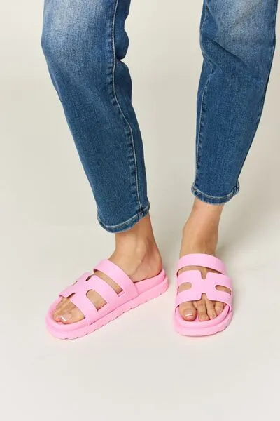 Pink Cutout Open Toe Flat Sandals