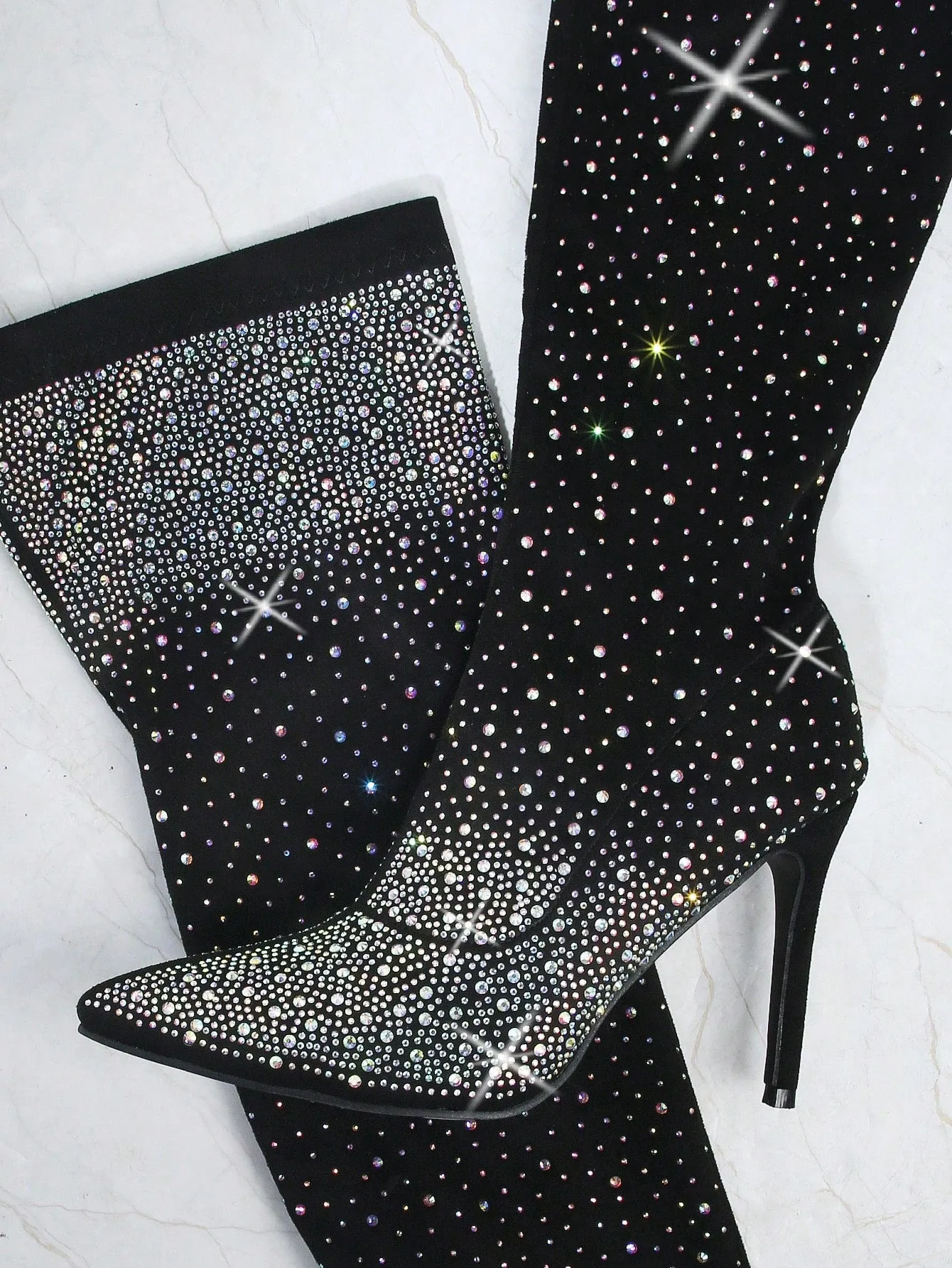 Rhinestone Over-the-Knee Stiletto Boots