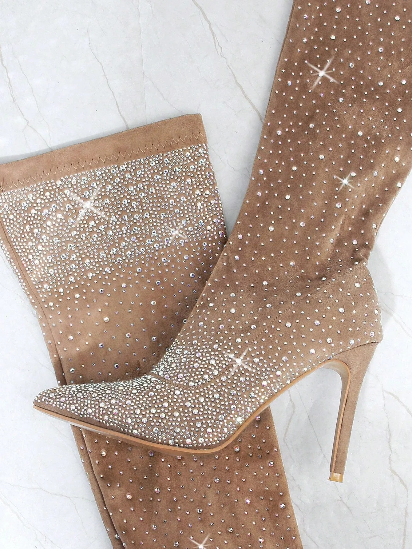 Rhinestone Over-the-Knee Stiletto Boots