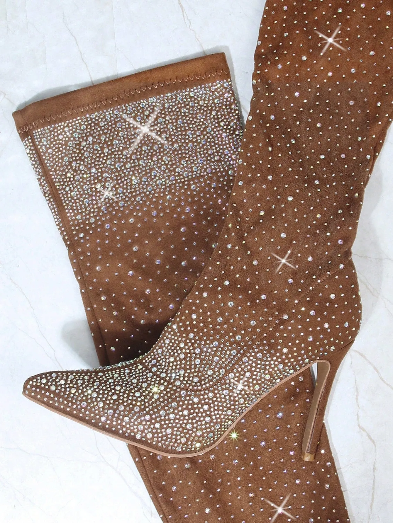 Rhinestone Over-the-Knee Stiletto Boots