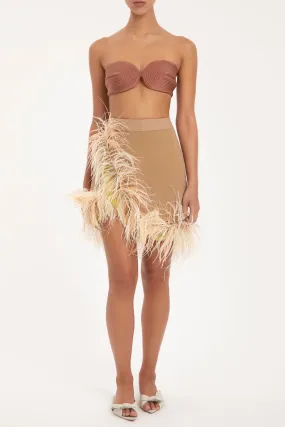 Solid Short Skirt With Feathers