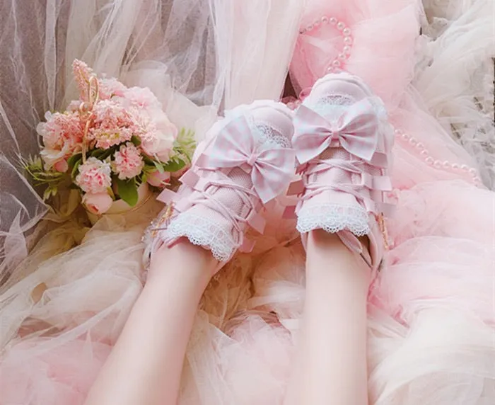 Sweet Lolita pink sneakers handcrafted