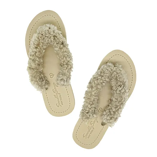 Teddy Shearling - Flat Flip Flops Sandal