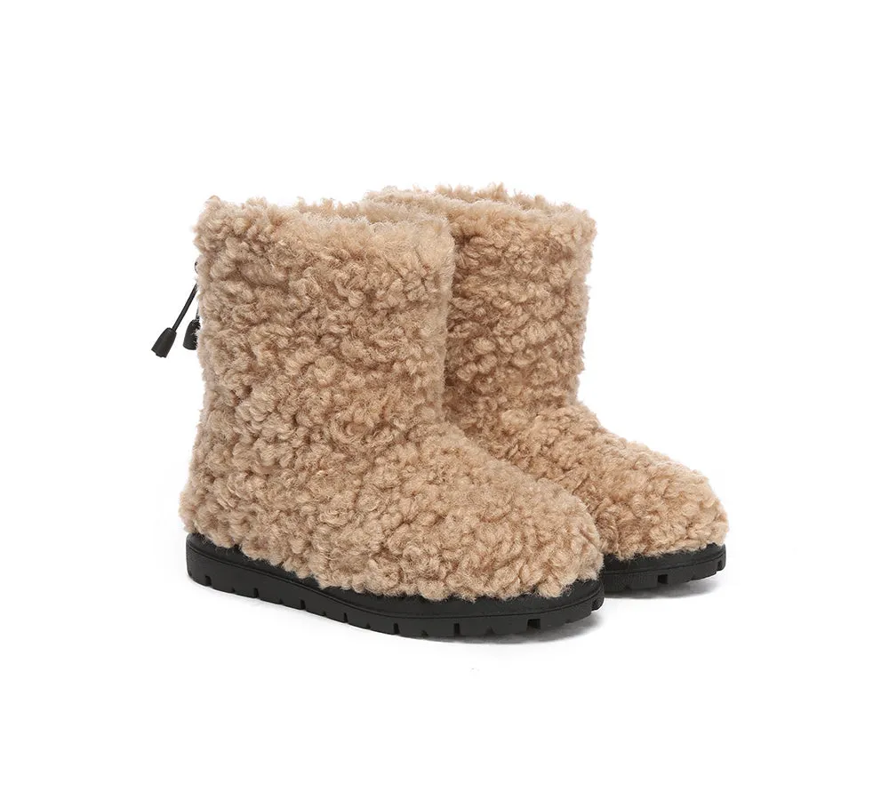 UGG Kids Sheepskin Wool Plush Drawstring Boots Peggy