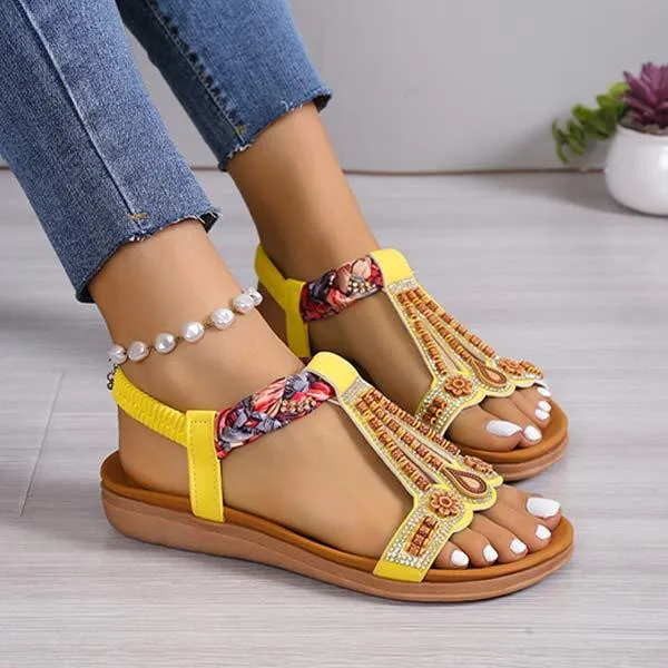 Women's Bohemian Flat Elastic Strap Roman Sandals 32323424C