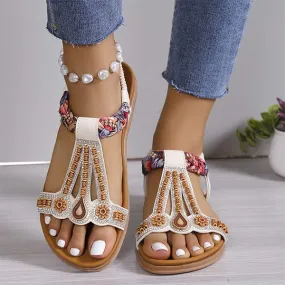 Women's Bohemian Flat Elastic Strap Roman Sandals 32323424C