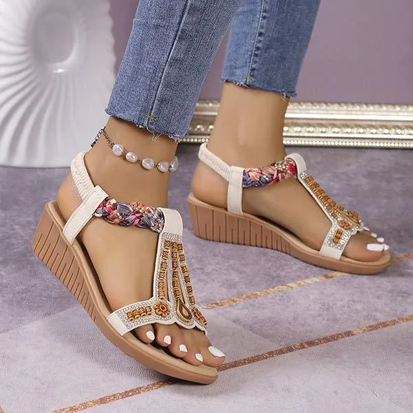 Women's Bohemian Flat Elastic Strap Roman Sandals 32323424C