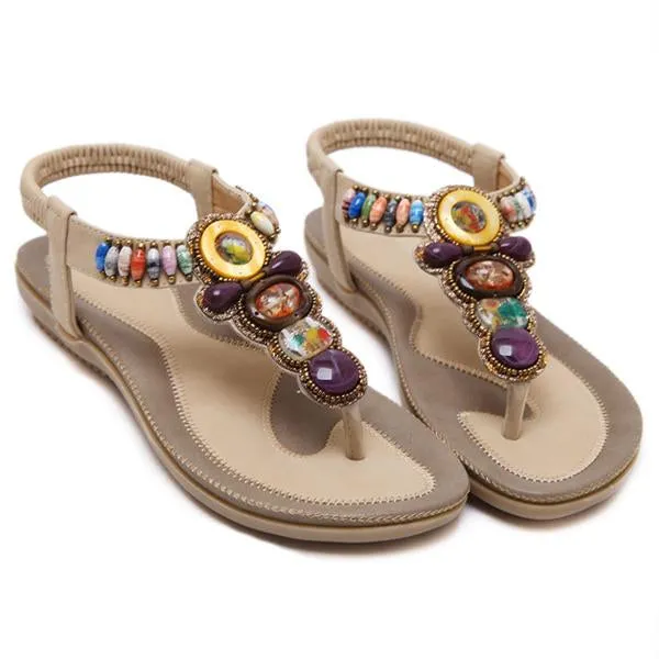 Women's Bohemian Retro Beaded Beach Flip Flops 95534714C