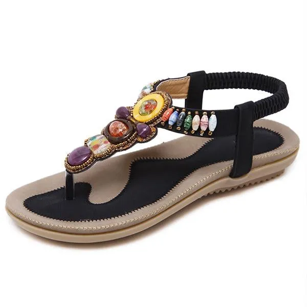 Women's Bohemian Retro Beaded Beach Flip Flops 95534714C