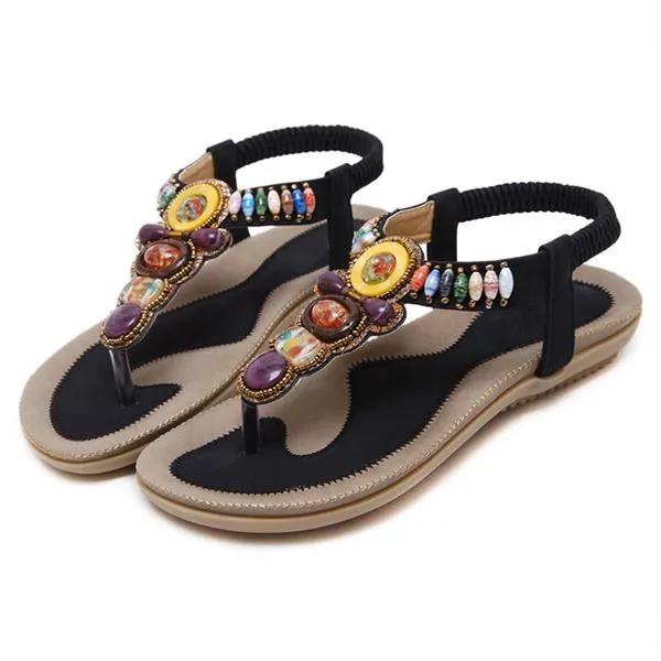 Women's Bohemian Retro Beaded Beach Flip Flops 95534714C