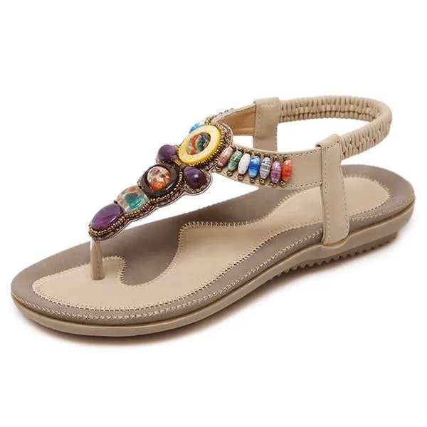 Women's Bohemian Retro Beaded Beach Flip Flops 95534714C