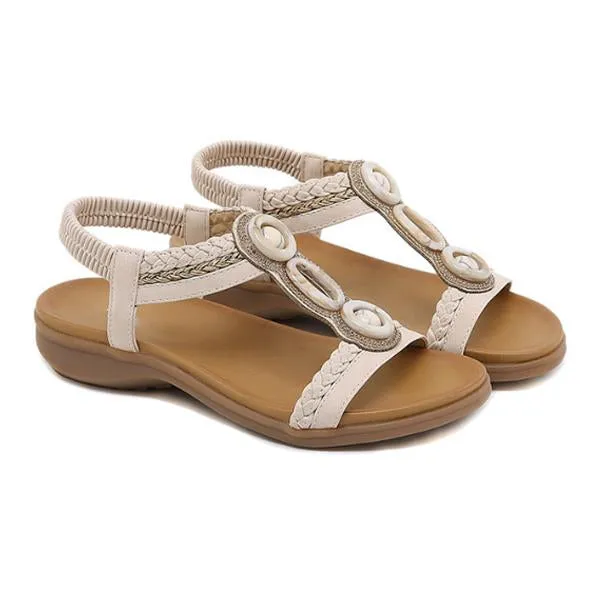 Women's Bohemian Round Toe Beach Flat Sandals 15646316S